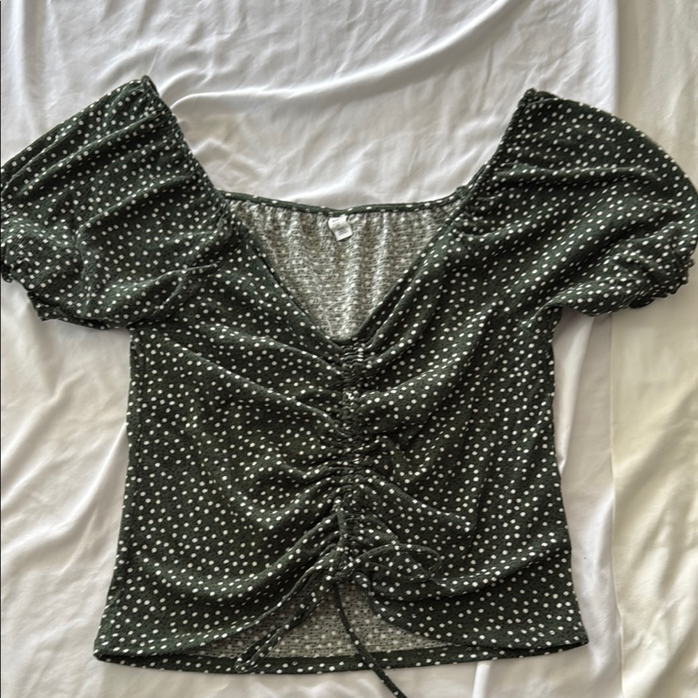 BP Black and White Ruched Tie Front Blouse